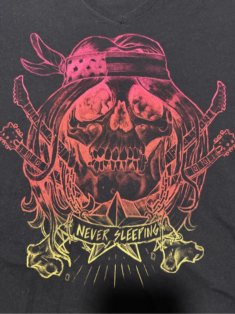 Converse - Women's Black Graphic Skull Tee with Pink-Orange-Yellow Ombre Print